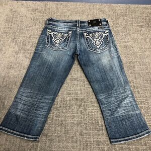 Miss Me Blue Flare Capri  with Embellished Pockets